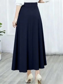Chân váy maxi đen dáng chữ A cạp cao, thời trang và đa năng, phong cách Hàn Quốc, phù hợp cho mùa thu/đông xuân. - Màu xanh hải quân - Xem 4