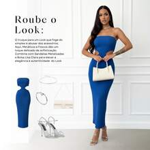 Long Strapless Dress With Opening At The Waist And Slit At The Back For Women's Party Night - Royal Blue - View 7