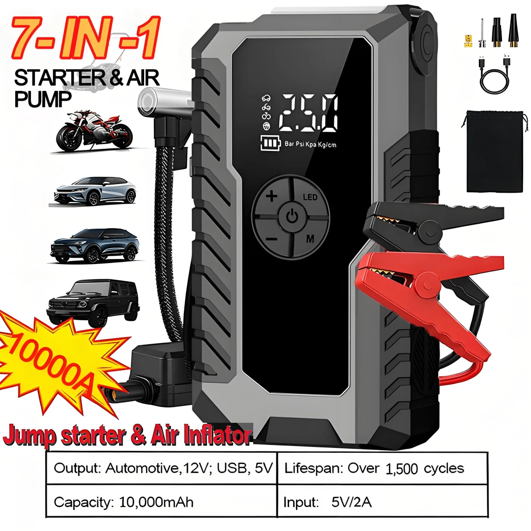 Car Emergency Starter - 6500A Car Emergency Starter Battery Pack, Suitable For Gasoline Engines Up To 10.0L  Engines Up To 8.0L, 12V Portable Car Battery Emergency Starter Box With 3.0-Inch LCD Display. - 黑色的 - 查看 1