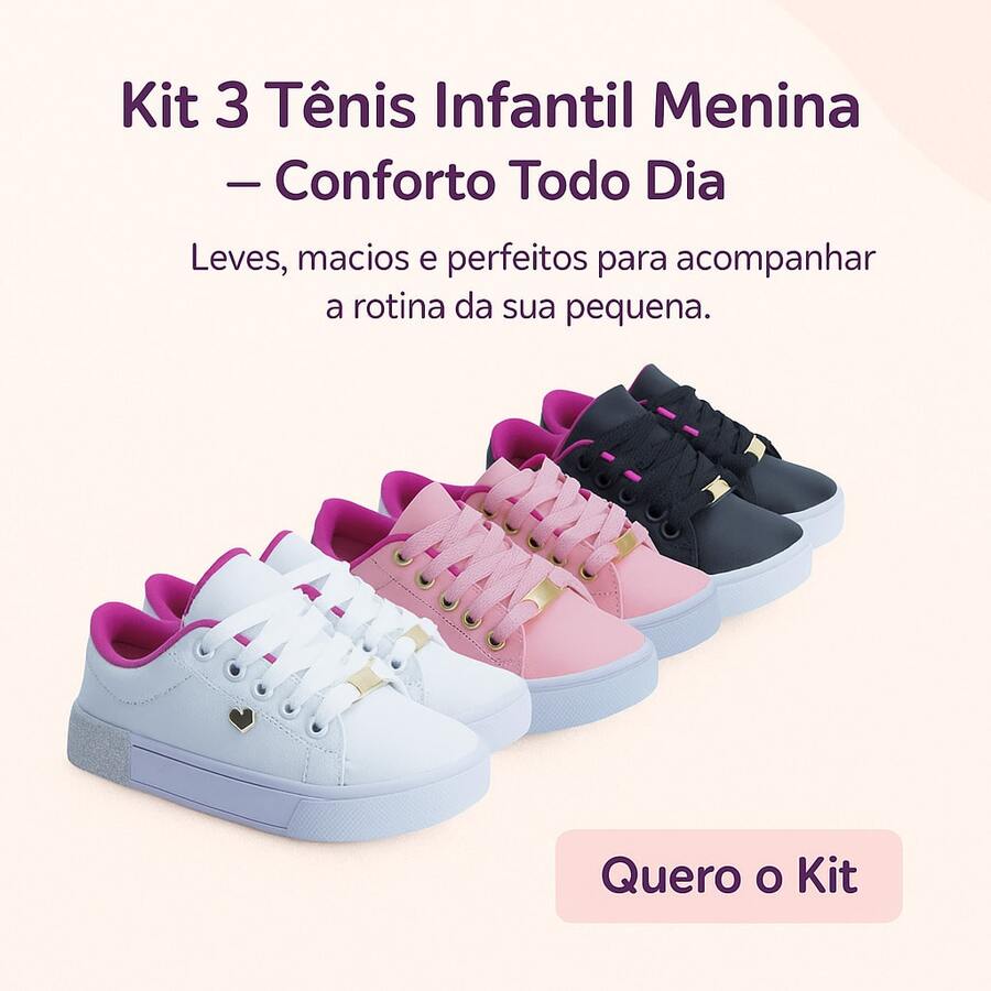 Set Of 3 Girls' Sneakers - Comfortable And Practical, Colors That Charm, Sizes 25 To 36 | ADD TO CART - PTO/Pink+Pink+White Pink - View 1