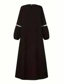 Festival Neck Balloon Sleeve Robe Dress, Elegant Long Dress, Women's Wear - Black - View 3