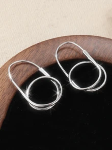 Anting Salib Berpilin Buatan Tembaga Antik, Anting Wanita Gaya Minimalis - Perak - View 4