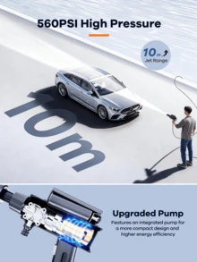 REMAX Pistol Cuci Portabel Lipat Tanpa Kabel untuk Mobil & Rumah; 6 Mode Semprotan; Dengan Filter Air & Botol; Tekanan Tinggi 560PSI; Jangkauan Semprotan 10m; Baterai Besar 12000mAh; Pistol Cuci; Aksesori Mobil; Perlengkapan Mobil - Hitam - View 7
