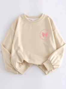 Girls Autumn/Winter Cute Confident Slogan "God Said I Am..." Graphic Print Hoodie, Casual Fashionable Loose Comfortable, Suitable For Daily Wear, Sports, Travel. Soft And Comfortable Fabric, Suitable For Spring/Autumn Street Activities And Daily Wear. Girls Clothing. Girls Apparel. - Apricot - View 2