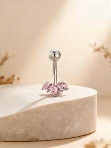 1 chiếc khuyên tai đính đá Zirconia hình thoi thanh lịch thời trang - hồng bạc - Xem 1