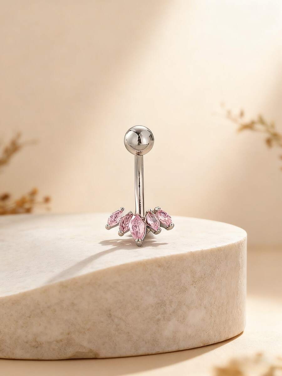 1 chiếc khuyên tai đính đá Zirconia hình thoi thanh lịch thời trang - hồng bạc - Xem 1