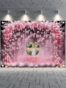 Customizable Name Photo Polyester Happy Birthday Banner, Pink Party Background Vinyl Backdrop For Kids Birthday Party Decoration, Back To School - Multicolor 2 - View 6
