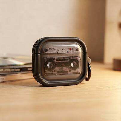 1pc Retro Vintage Boombox Style Bluetooth Speaker [With Black Ring], Cute & , Cassette Tape Design, Compatible With AirPods 1/2/3/4/Pro/Pro2/Pro3 Headphone Case, Unisex