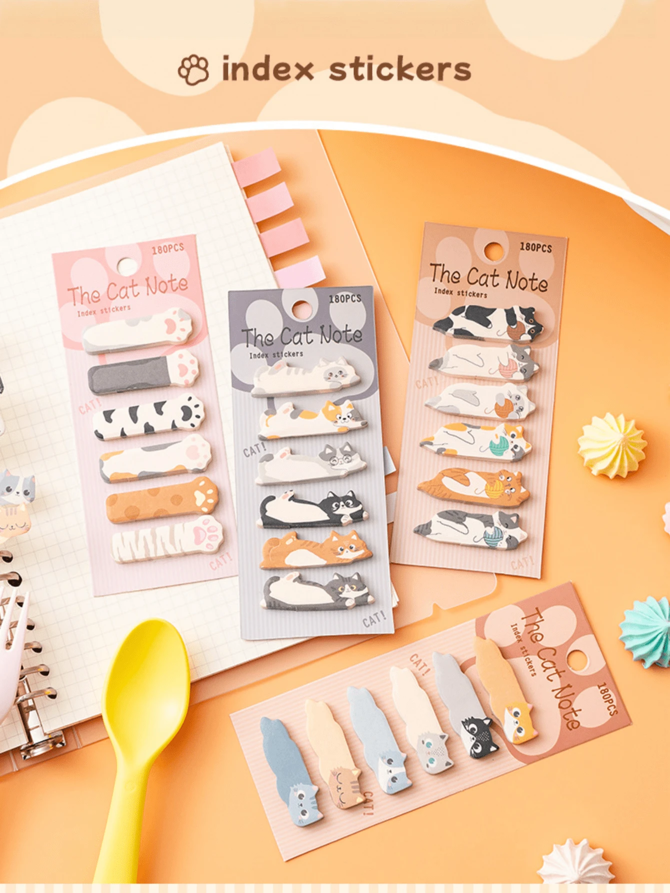 可爱卡通猫咪索引贴纸，方便的便签纸，可用于DIY标记、分类、备忘录，学生礼物