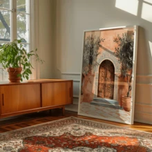 1幅复古摩洛哥风格墙面艺术海报，赤陶拱形图案，斋月摩洛哥旅行海报，开斋节礼物，斋月装饰 | 祝您宰牲节快乐，开斋节快乐，优雅的斋月海报，可选带框或不带框，房间装饰，家居装饰，大学宿舍公寓装饰，酒店，家庭，客厅，卧室，浴室和办公室墙面装饰礼物 - 彩色 - 查看 4