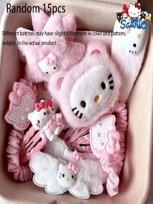 Sanrio 15件套三丽鸥Hello Kitty粉色发夹套装，可爱毛绒猫嘴发夹，日式侧边发饰，情人节礼物，KT猫头饰 - 彩色 - 查看 8