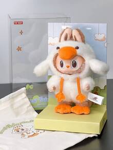 POP MART Labubu Monster Forest Fairy Tale Series Keychain, Cute Vinyl Soft Leather Pendant - Labubu Wearing White Outfit, Orange Duck-Bill Hat, Shoe Covers, Brown Rabbit Ear Headband, Big Round Eyes And Signature Fangs, Delicate Ring And Brand Tag, Well-Crafted Forest Fairy Companion - Orange - View 1
