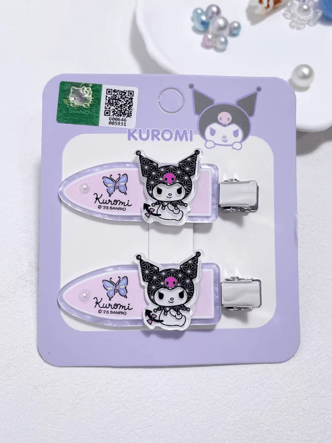 Kẹp tóc Kuromi chính hãng của Sanrio - Kẹp tóc hai răng bằng acrylic trong suốt in hình nhân vật Kuromi, phụ kiện tóc phong cách Gothic dễ thương, phù hợp với kiểu tóc Y2K và thời trang anime, món quà Giáng sinh tuyệt vời hoặc dành tặng bạn trai/bạn gái.