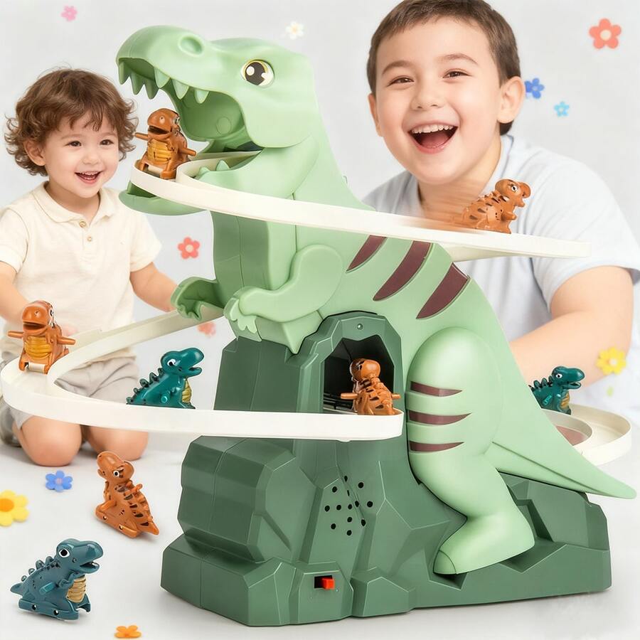 Dinosaur Climbing Slide Musical Stairs Toy, Educational Stress Relief Electric Dinosaur Track Toy Car, Birthday & Holiday Gift For Boys And Girls