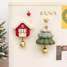 1pc Creative Cute 3D Tree House Fridge Magnet, Cartoon Magnetic Sticker With Bell, Suitable For Office Whiteboard, Dishwasher, Pegboard, Kitchen, Home Decor, Fun Gift, Birthday Gift, New Year Decoration, Valentine's Day Gift