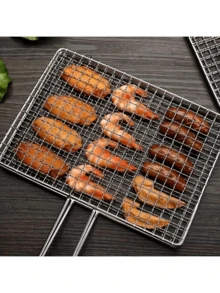 1个不锈钢烧烤钳（13.77*7.87英寸，15.74*7.87英寸），双层网状手柄，耐高温 - 长方形烧烤钳，适用于蔬菜、鱼类、烤肉串，家用和商用皆宜，非常适合聚会、露营、派对、野餐、户外活动 - 銀色 - 查看 12