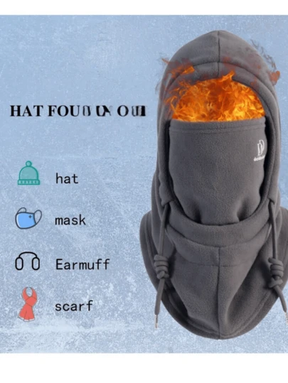 1 pièce Ensemble chapeau, cache-oreilles, masque facial et écharpe 4-en-1 réglable en sherpa d'hiver, doublé thermique, épais, convenant aux hommes et aux femmes, coupe-vent et résistant au froid jusqu'à -10°C