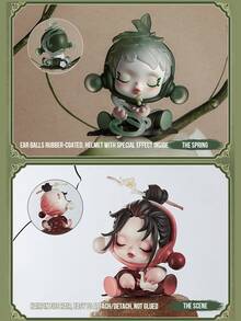 POP MART Labubu X SKULLPANDA 水墨梅花系列盲盒，12款常规版 + 1款隐藏“梅花”追逐版，8厘米中国水墨画风格奇幻收藏品，植绒头发 + 磁性面纱 + 水转印 + 夜光效果，Labubu 可爱丑萌 X SKULLPANDA 暗黑优雅艺术，高品质乙烯基材质，触感柔软，桌面/书架装饰，限量版，送给 POP MART 粉丝/Labubu SKULLPANDA 收藏家/艺术爱好者的礼物，圣诞节/生日/周年纪念礼物 - 彩色 - 查看 9