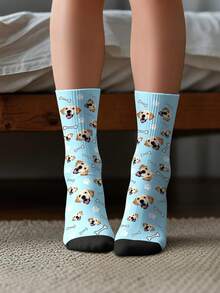 1/2 Pair Customized Dog & Man Portrait Mid-Calf Socks, Personalized Funny Socks Can Print Your Own Photos Of Handsome Guys, Beautiful Ladies, Cute Animals Like Dogs & Cats, Unique Couple Socks, Exquisite Gift, Customized Men's Socks, Fashionable For Autumn, Suitable For Underwear, Sleepwear, Comfortable & Versatile, Urban Chic - New Socks - View 4
