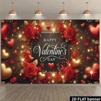 2d Flat, 1 Large Red Rose Valentine's Day Background Banner, Super Large Romantic Rose Photo Booth Background, With Happy Valentine's Day Design, Reusable Fabric, Suitable For Wedding Anniversaries