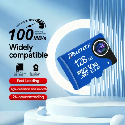 Reletech 대시 캠/감시 카메라/휴대폰/중저가 카메라용 A1 TF 메모리 카드 / 고속 100MB/S 읽기/쓰기 + 고/저온 방수 및 충격 방지 기능으로 녹화 누락, 정체 및 느린 전송 문제 해결. 32G/64G/128G/256G/512G 용량으로 제공