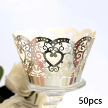 50pcs Heart-Shaped Vine Lace Cupcake Wrappers, Laser Cut Gold Heart Cupcake Liners, Suitable For Wedding, Birthday, Valentine's Day, Afternoon Tea Party Decoration And Any Special Occasion - Multicolor - View 15