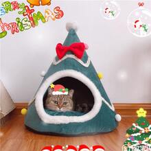 Moderner Weihnachtsbaum-förmiger Katzenkorb, rutschfeste Basis, weiches Samtmaterial, herausnehmbares Futter, dickes Design - unzusammengebautes Haustierhaus, warm für den Winter, waschbares Hundebett, perfektes Weihnachtsgeschenk für Haustierliebhaber