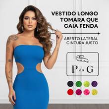 Long Strapless Dress With Opening At The Waist And Slit At The Back For Women's Party Night - Royal Blue - View 2