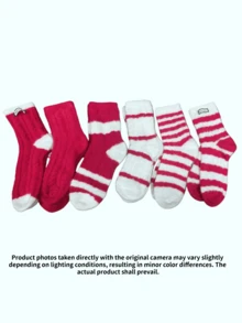 1 Pair Winter & New Year Wool Blend Striped Mid-Calf Socks For Women, Warm & Soft Fleece Lined Christmas Red Socks - Multicolor - View 9