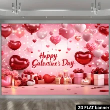 One 2D Flat Photo Booth Prop, A Valentine's Day Happy Banner, A Valentine's Day Banner Background, A Valentine's Day Heart-Shaped Photography Background, Valentine's Day Party Decoration Items, No Power Required