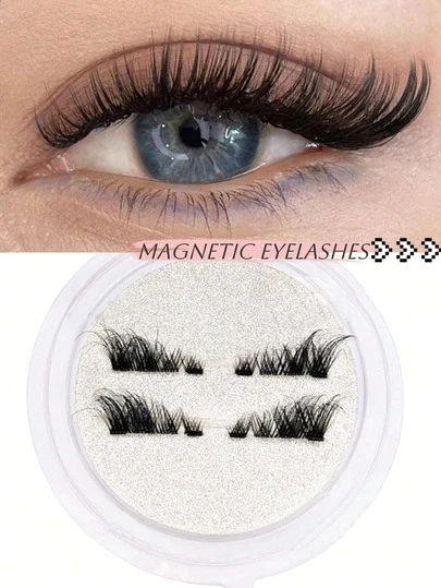 1Pair Magnetic Lashes Half Eyelashes No Glue Short Magnet Eyelash Natural Look Cat Eye Half Lashes Reusable Magnetic False Eyelashes Adhesive-Free For Eyelash Extensions,Suitable For Lazy People,Makeup Blogger,Giving Gifts To Women