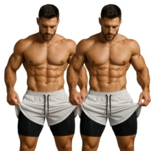 Kit Of 2 Men's 2-In-1 UV Sports Shorts, DryFit, For Gym, Training, Running, Cycling - KIT 2 White - View 1