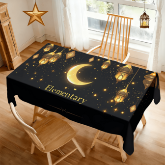 1pc The Ramadan Holiday Tablecloth Features A Golden Crescent Moon, Sparkling Stars, And Hanging Lantern Prints Tablecloth. It Is Suitable For Living Rooms, Kitchens, And Other Scenes To Enhance The Beauty Of Holiday Decoration And Add A Sense Of Festive Ceremony.