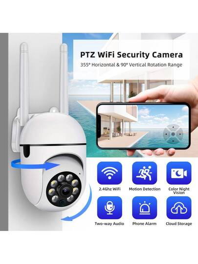 1MP Wireless Security Camera, Slimme HD WiFi IP Outdoor Network Full Night Vision, Built In Hotspot, Loop Recording, Mobile App Control, Compatible IOS, roid, HarmonyOS, 2.4G Network, Two Way Audio, Remote Monitoring, Motion Detection, Siren Alarm
