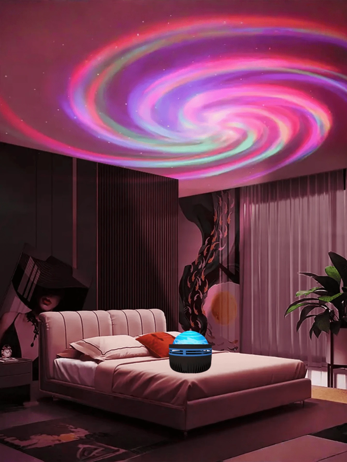 1pc LED Northern Light Vortex Star Projector, USB-Powered Multi-Color Remote Control Bedroom Night Light, Decorate The Room, Christmas, Valentine's Day And New Year Decoration, Making The Room More Charming Atmosphere - Multicolor - View 1