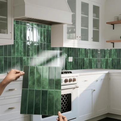 Conjunto de 4/20 peças de azulejos cerâmicos autoadesivos, painéis de parede texturizados 3D com padrão de tijolo à prova d'água - Azulejos cerâmicos autoadesivos removíveis e resistentes a respingos, ideais para decoração de cozinha, banheiro e festas.