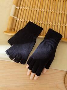 1 雙針織半指手套,防滑設計,男女冬季保暖,適合戶外活動、旅行、家庭和辦公室工作