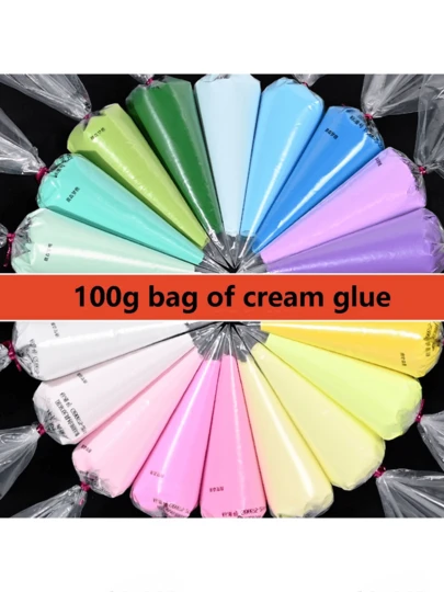 100g Macaron Color Fake Cream Piping Nozzle Set, DIY Phone Case/Hair Clip Craft Material Pack, Fake Cream Glue, Cream Glue, Cream Clay DIY Handmade Decoration, Suitable For DIY Phone Case, Keychain, Jewelry Box And More