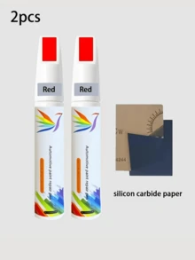 2pcs/Set Car Paint Scratch Repair Pen, Anti-Rust Paint For Scratch Removal, Universal Pearl White/Black/Red/Blue/Gray, Includes Sandpaper - Multicolor - View 12