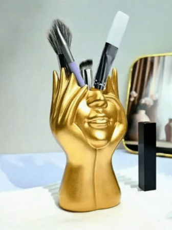 1个/简约桌面人形装饰化妆刷收纳盒，人形装饰桌面收纳盒，多功能笔/化妆刷架，首饰盒，小包，化妆刷架，刷架，香水架