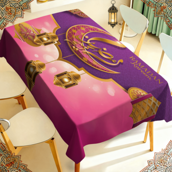 1/20pcs Ramadan Holiday Tablecloth Featuring Golden Crescent Moon, Arabic Calligraphy, Traditional Lanterns, And "Ramadan Kareem" Text, Showcasing The Festive Islamic Holiday Atmosphere. It Adds Warmth And Ceremonial Ambiance, Making It An Ideal Choice For Holiday Decor.