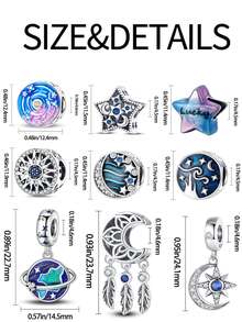 1pc Silver Exquisite Vast Starry Sky Water Lily, Lucky Stars, Starry Sky Galaxy, Stars And Moon, Sun, Milky Way, Dreamcatcher Moon Feather Tassel, Starry Sky Moon, Escape Earth Orbit Moon Travel Bead Pendant, DIY Creative Bracelet, Wristband, Necklace And Other Jewelry, Suitable As A Birthday, Holiday, Or Anniversary Gift For Women And Girls - Multicolor - View 2