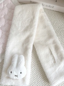 Miffy Soft White Scarf, Autumn Winter Warm Accessory With 3D Bunny Head Charm, Cute Y2K Animal Print Scarf For Women, Daily Style Essential & Perfect Birthday/Valentine's Day/Christmas Gift, Ideal Present For Sanrio Fans/Boyfriend/Girlfriend - White - View 9