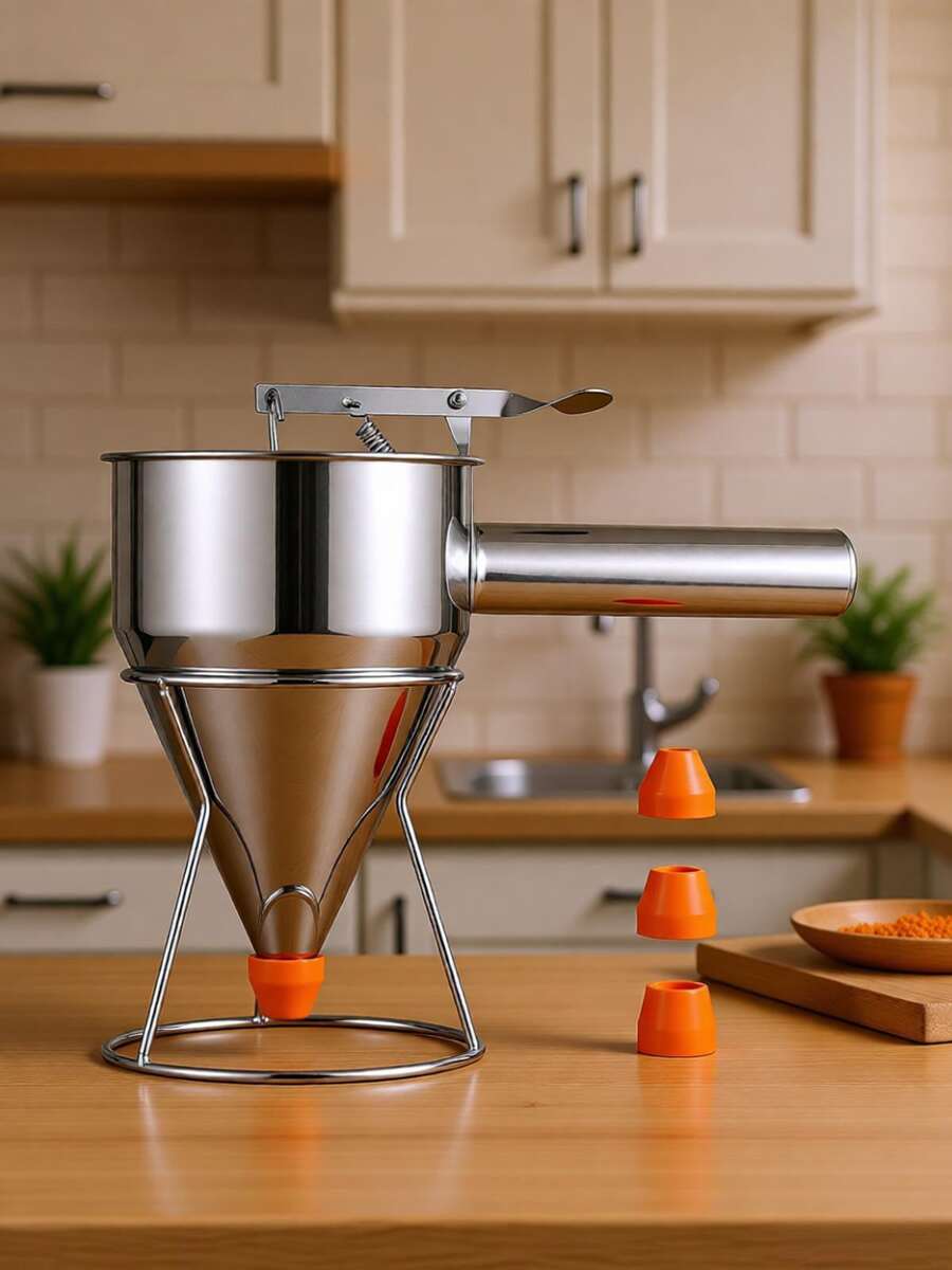 LAISONWARE 1pc Stainless Steel Multi-Hole Batter Dispenser With Stand - Ideal For Making Pancakes, Cupcakes And Baked Goods - Kitchen Gadget