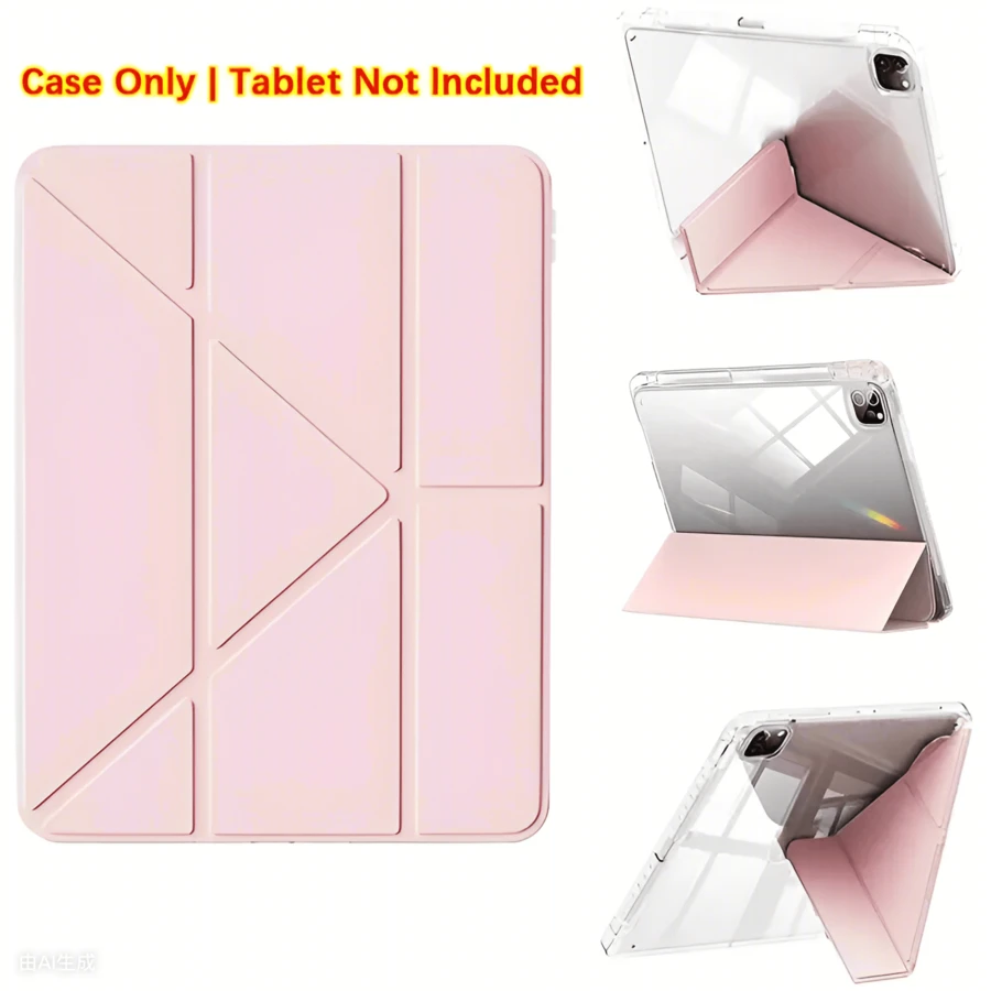 适用于第十代 iPad 10.9 英寸（2022 年款）/ 第十一代 iPad 11 英寸（2025 年款）/ iPad Air 第四代/第五代 / iPad Pro（2020/2021/2022/2024 年款）的超薄时尚透明 iPad 保护套，带笔槽、可折叠 Y 型支架、多角度调节、360° 防震、自动休眠/唤醒功能，粉色、黑色、紫色可选。
