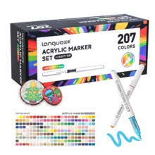 languo 207色不透明液体软头马克笔，覆盖力强，适用于卡通人物绘画、石头、玻璃、DIY涂鸦、陶瓷、金属表面。 - 彩色 - 查看 33