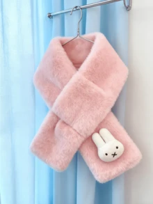 Miffy Soft Pink Scarf, Autumn Winter Warm Accessory with 3D Bunny Head Charm, Cute Y2K Animal Print Scarf for Women, Daily Style Essential & Perfect Birthday/Valentine’s Day/Christmas Gift, Ideal Present for Sanrio Fans/Bofriend/Girlend - 粉色 - 查看 7