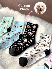 1/2 Pair Customized Dog & Man Portrait Mid-Calf Socks, Personalized Funny Socks Can Print Your Own Photos Of Handsome Guys, Beautiful Ladies, Cute Animals Like Dogs & Cats, Unique Couple Socks, Exquisite Gift, Customized Men's Socks, Fashionable For Autumn, Suitable For Underwear, Sleepwear, Comfortable & Versatile, Urban Chic - New Socks - View 3