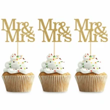 12/24 Stück Mr & Mrs Cupcake Topper, herzförmige Mr Mrs Cupcake Picks, goldener glitzernder Hochzeit Cupcake Dekor, Bridal-Shower Kuchen Dekoration, Party Zubehör