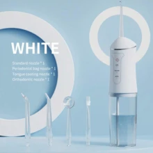 手持式水牙线套装，便携式电动口腔冲洗器，带 4 个喷嘴、3 种清洁模式、强水压、大水箱、USB 充电、IPX7 防水，有效的清洁和护理工具，非常适合节日礼物 - 彩色 - 查看 16